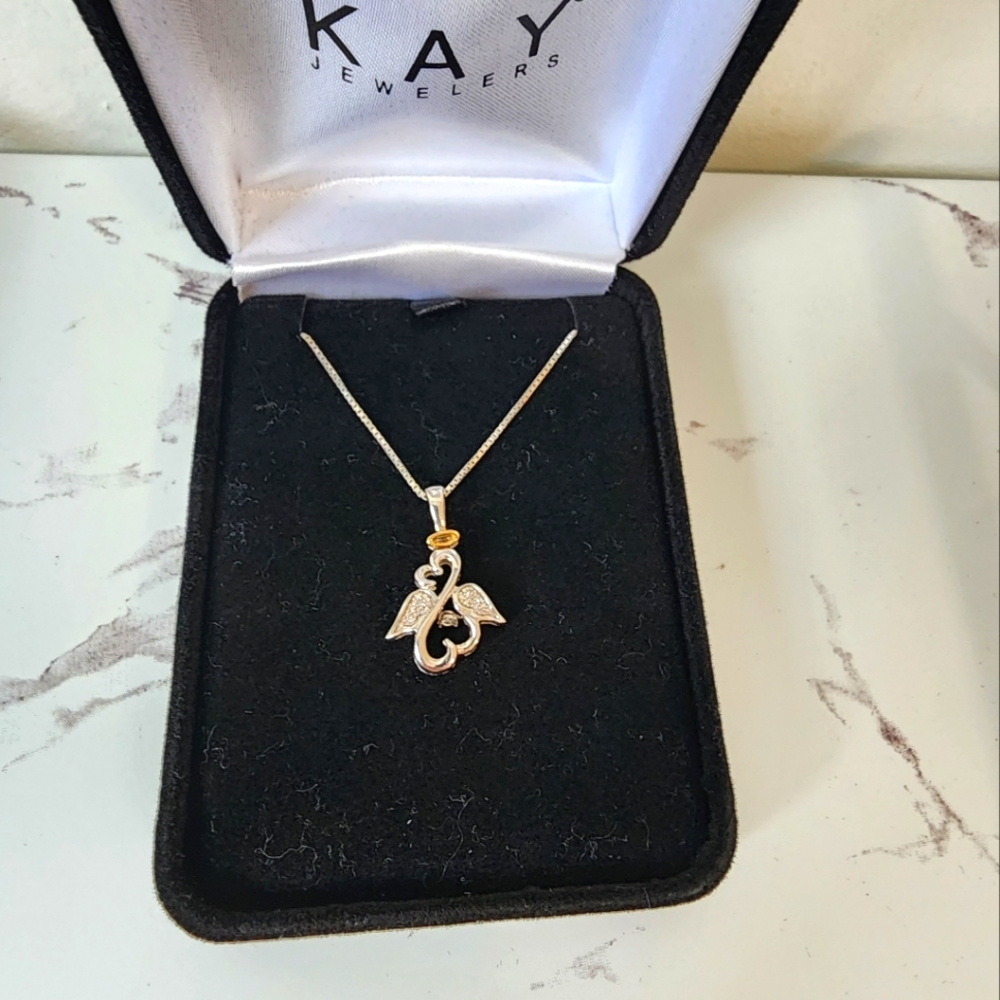Vintage Kay Jewelers Jane Seymour Open Heart Angel Necklace & Pendant